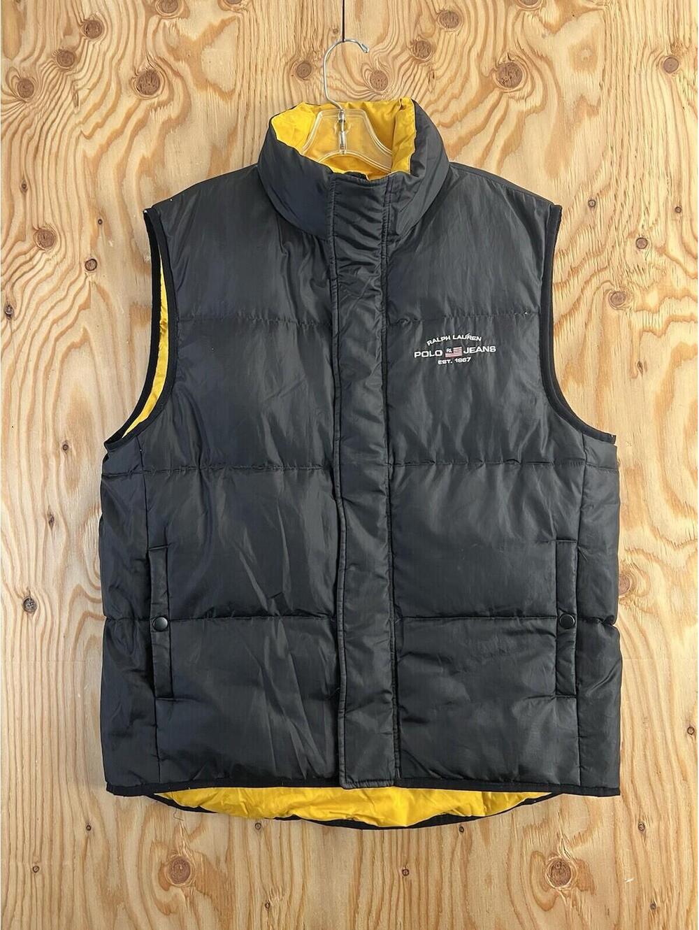 Vintage Polo Jeans Ralph Lauren Puffer Vest Mens M Black Yellow Down Outerwear